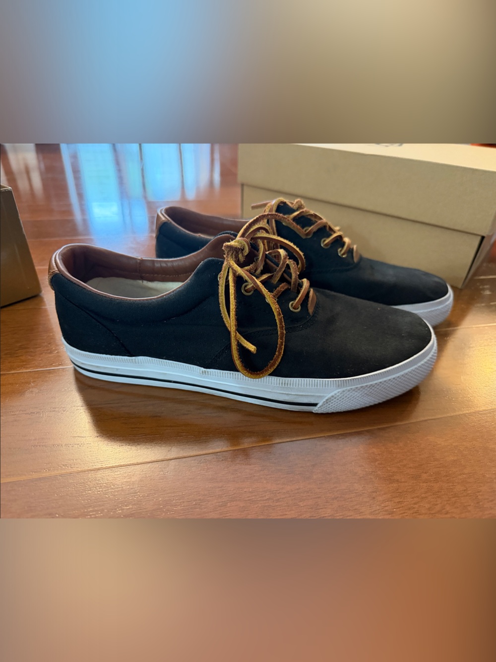 Polo by Ralph Lauren Black Canvas Sneakers with Brown Laces